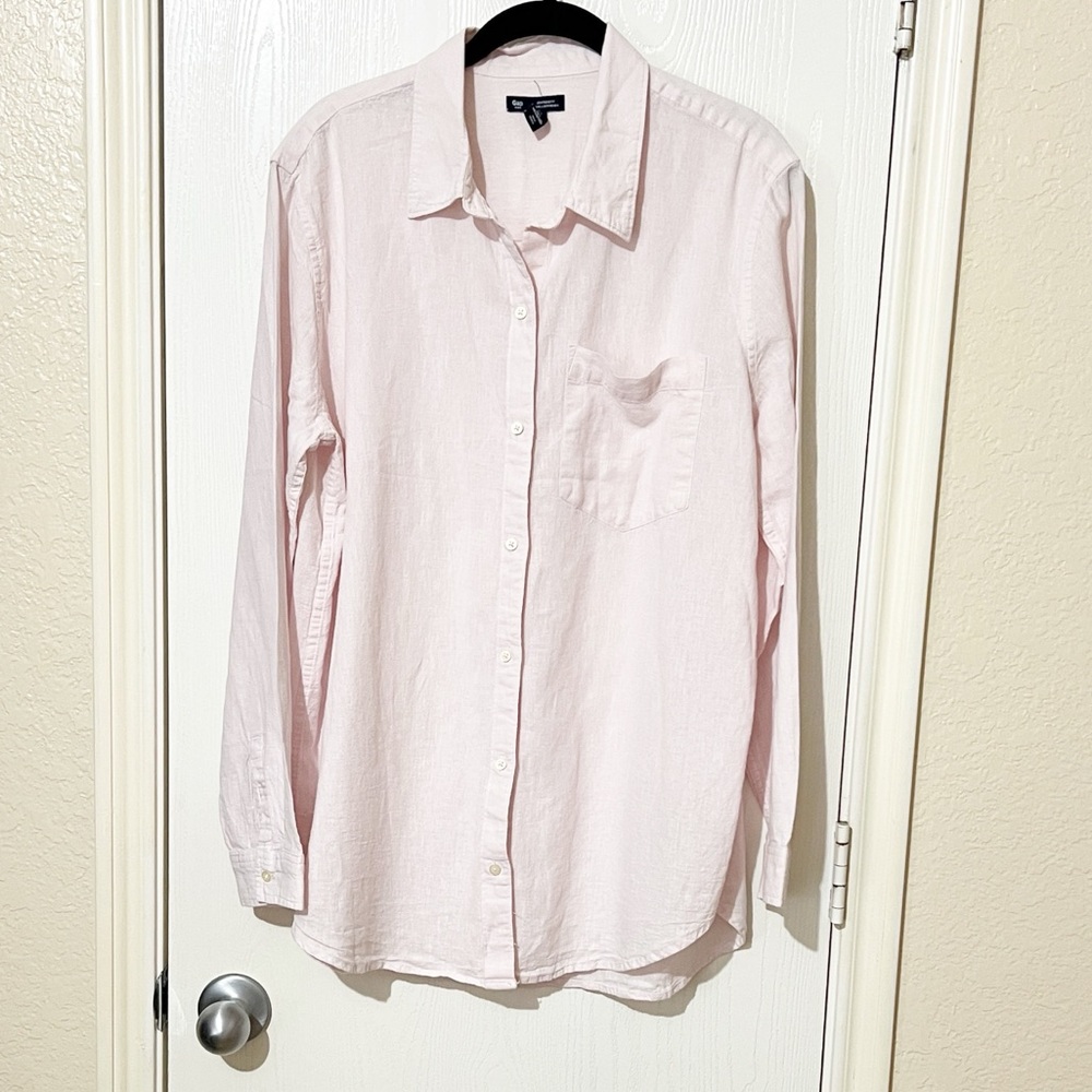 GAP Light Pink Button-Down Shirt Boyfriend Fit Linen Cotton Large
